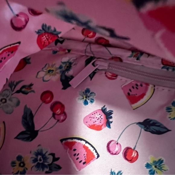 VERA BRADLEY Pink Cherry XL Front Pocket Straw Tote Hidden Bottom Embroidery - Picture 12 of 13